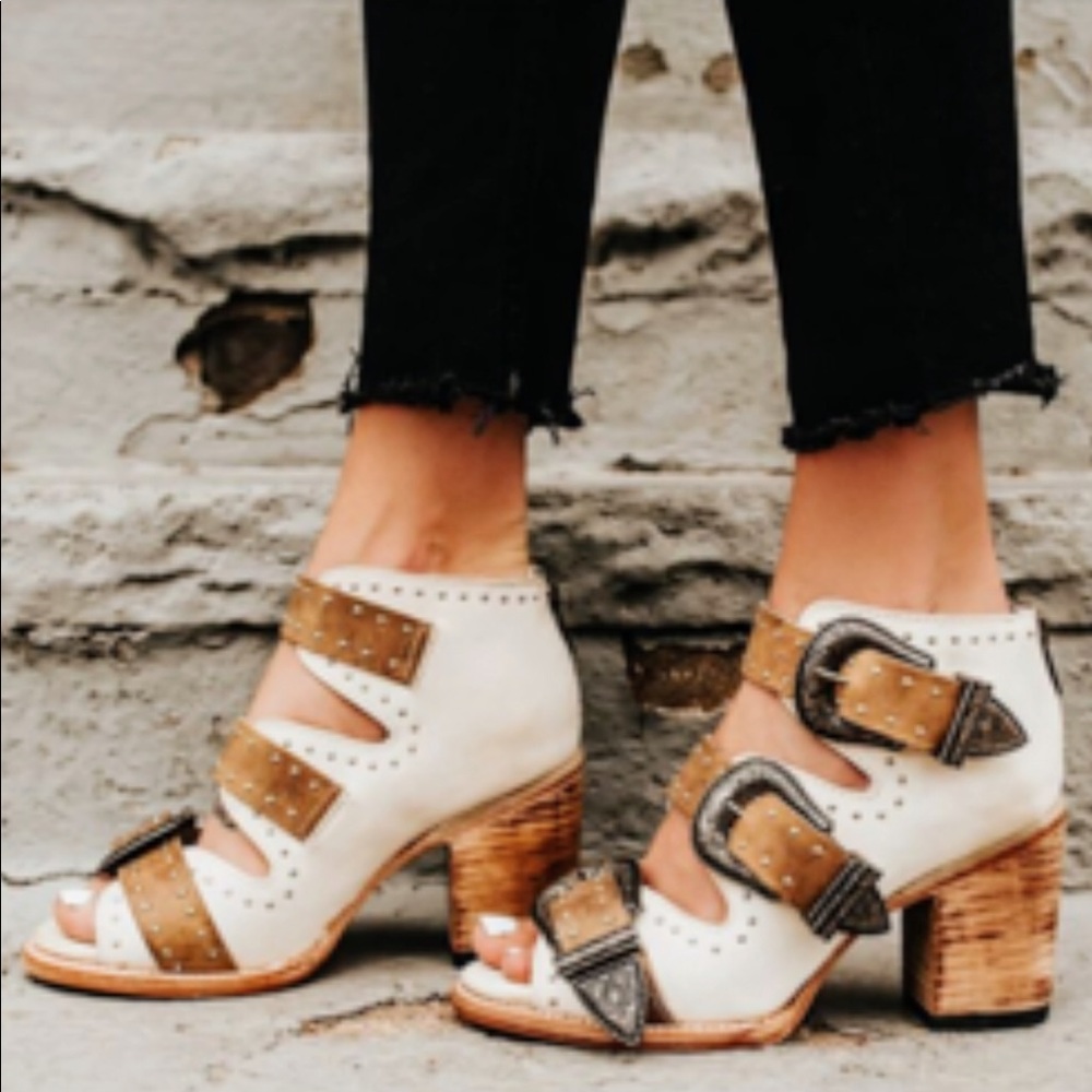 White and Brown Studded Booties with Belt Detail